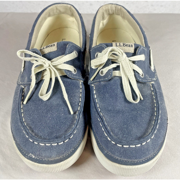 LL Bean Mens 9 WIDE 274407 Blue Denim Canvas Boat Deck Loafer Casual Shoes - Picture 2 of 10